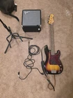 Squier Precision Bass Guitar Sunburst 4-STRING W/ Amplifier, Cable, Strap, Stand Used. Price: $350.00.
