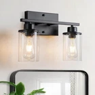 Goyeel 14.61 In. 2 Lights Black Bathroom Vanity With Cylinder Glass Shade Open. Price: $34.95.