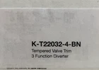 Kohler K-T22032-4-BN Tempered Single Handle Diverter Valve Trim *read* Open. Price: $32.99.