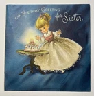 Vintage Hallmark Birthday Greeting Card Girl With Cake For Sister - Used. Price: $7.00.