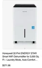 Honeywell Smart Wi-fi Energy Star Dehumidifier Used. Price: $300.00.