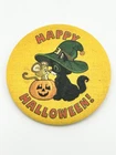 1979 Hallmark Cards Halloween Cat Witch Hat Lapel Pin Black Green Orange Button Pre-owned. Price: $15.00.