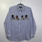 Vtg Karen Scott Striped Embroidered Button Front Sz Med Teacher/chalk Board/cat Pre-owned. Price: $12.95.