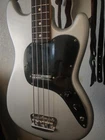 1976 Fender Musicmaster Bass Silver Refinish Used. Price: $1200.00.