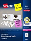 4 Sheets Avery 5911 Printable Business Cards, X 3.5", Laser, B2G1 New. Price: $5.25.